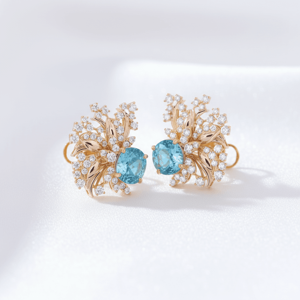 Blue Topaz Diamond Starburst Cluster Earrings — E041