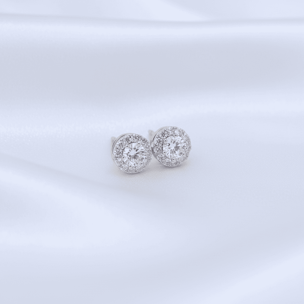 Round Diamond Halo Stud Earrings — E046