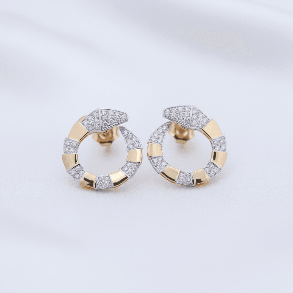 Two-Tone Coiled-Snake Diamond Hoop Earrings — E0566