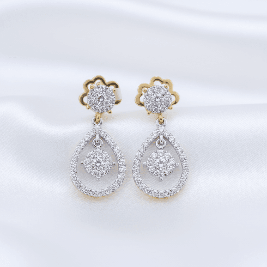 Teardrop Halo Diamond Drop Earrings — E052
