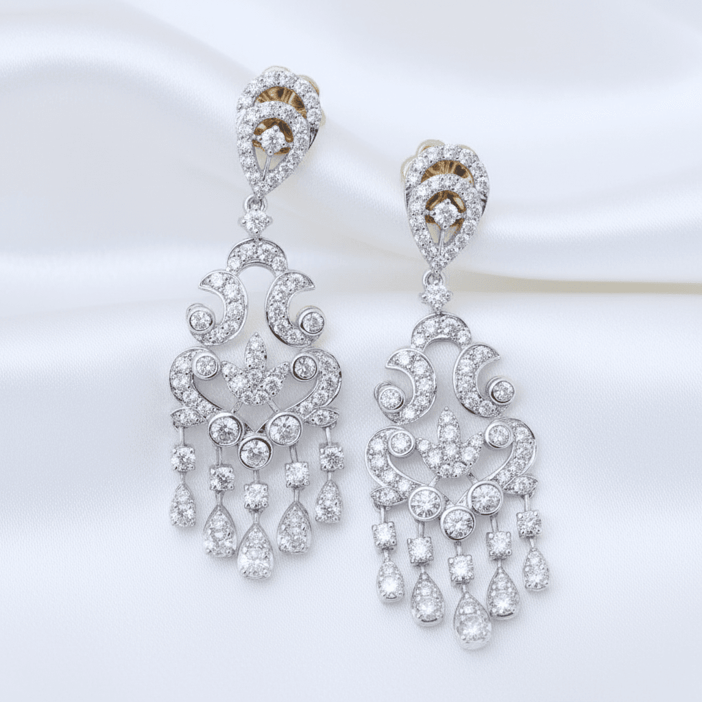Royal Filigree Chandelier Diamond Drop Earrings — E0567