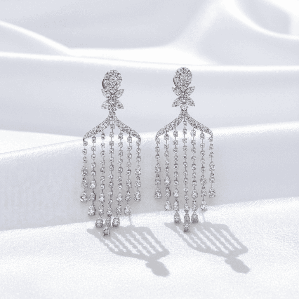 Grand Waterfall Fringe Diamond Chandelier Earrings — E064
