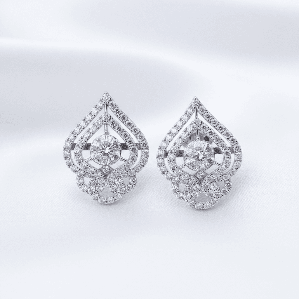 Ornate Teardrop Cluster Diamond Stud Earrings — E066