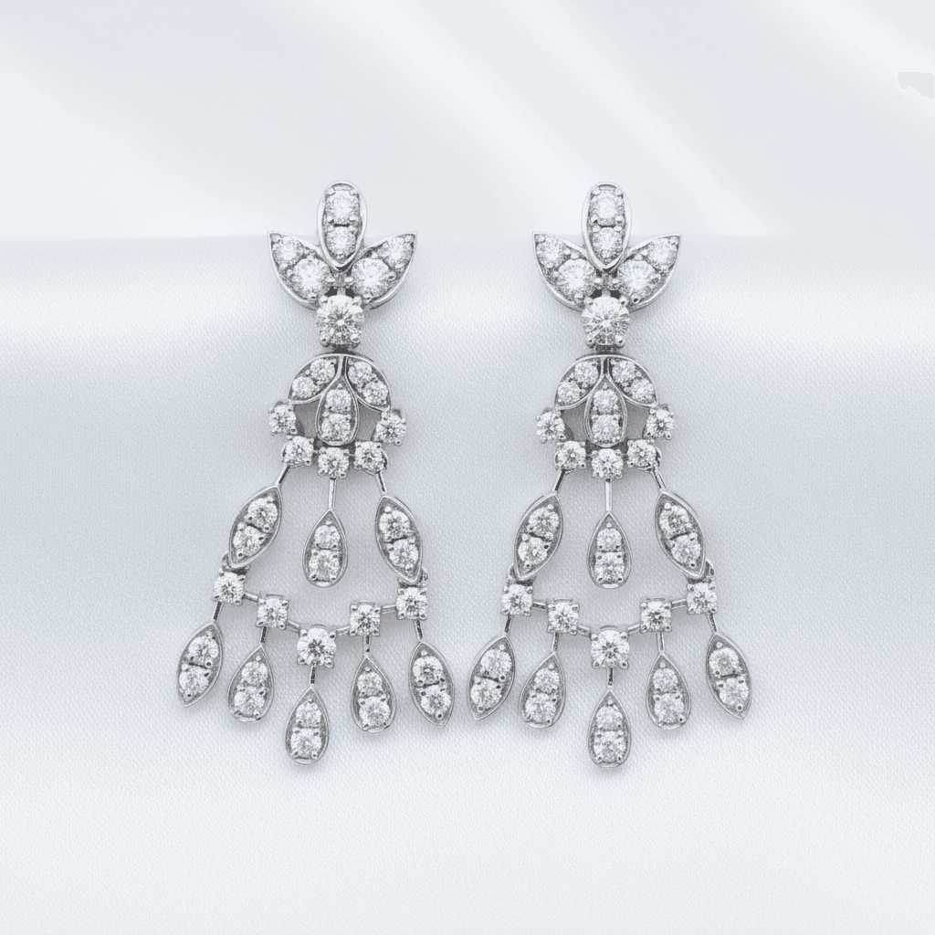 Lotus Tiered Chandelier Diamond Drop Earrings — E067
