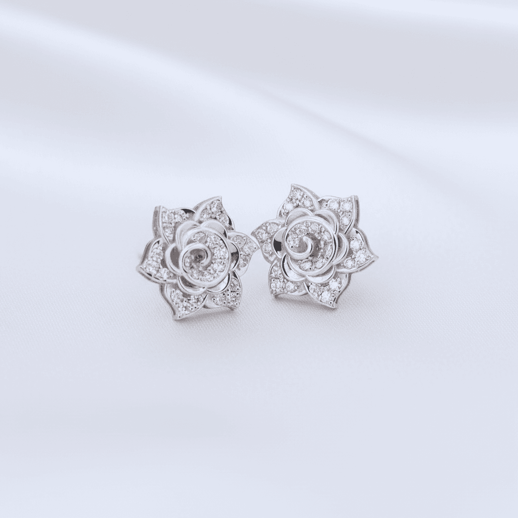 Diamond Rose Flower Stud Earrings — E068