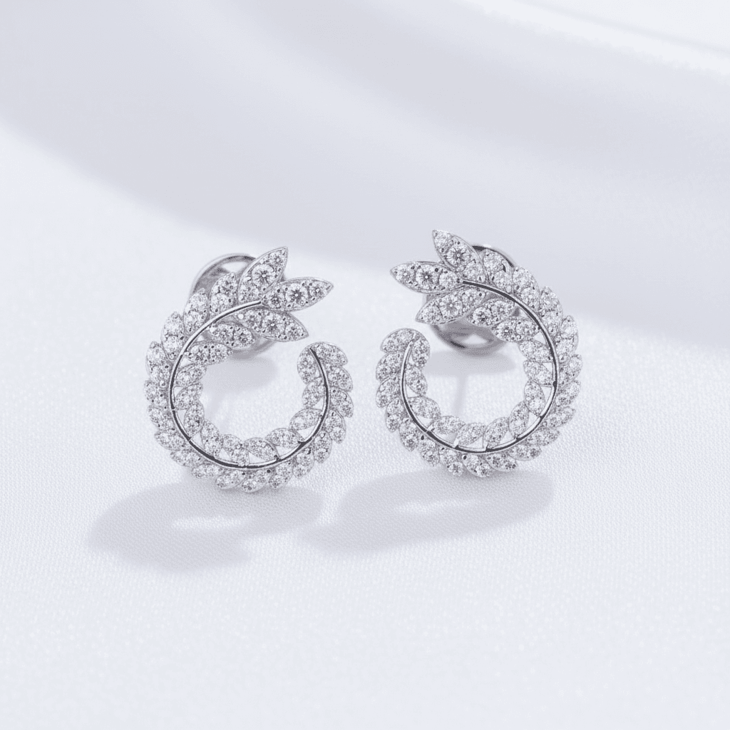 Spiral Wreath Leaf Diamond Stud Earrings — E083