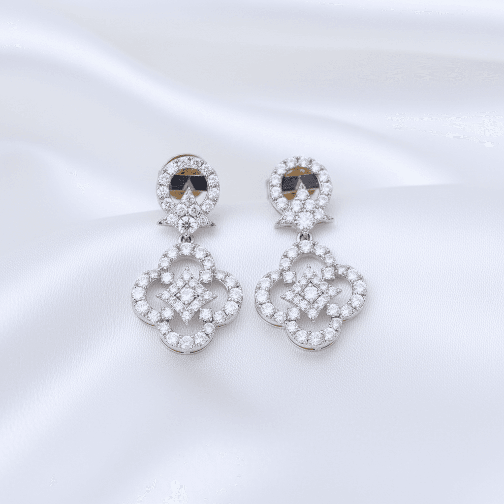 Clover Quatrefoil Diamond Drop Earrings — E088