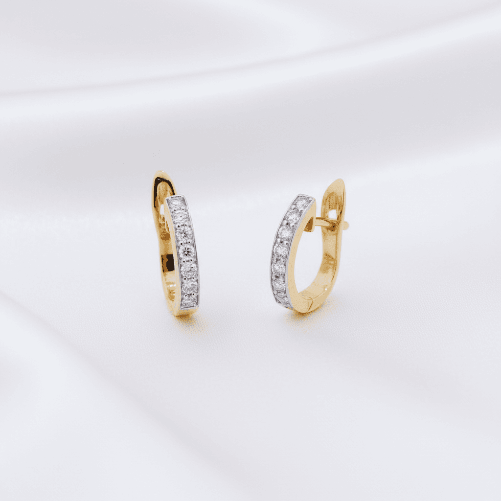 Gold Diamond Huggie Hoop Earrings — E093