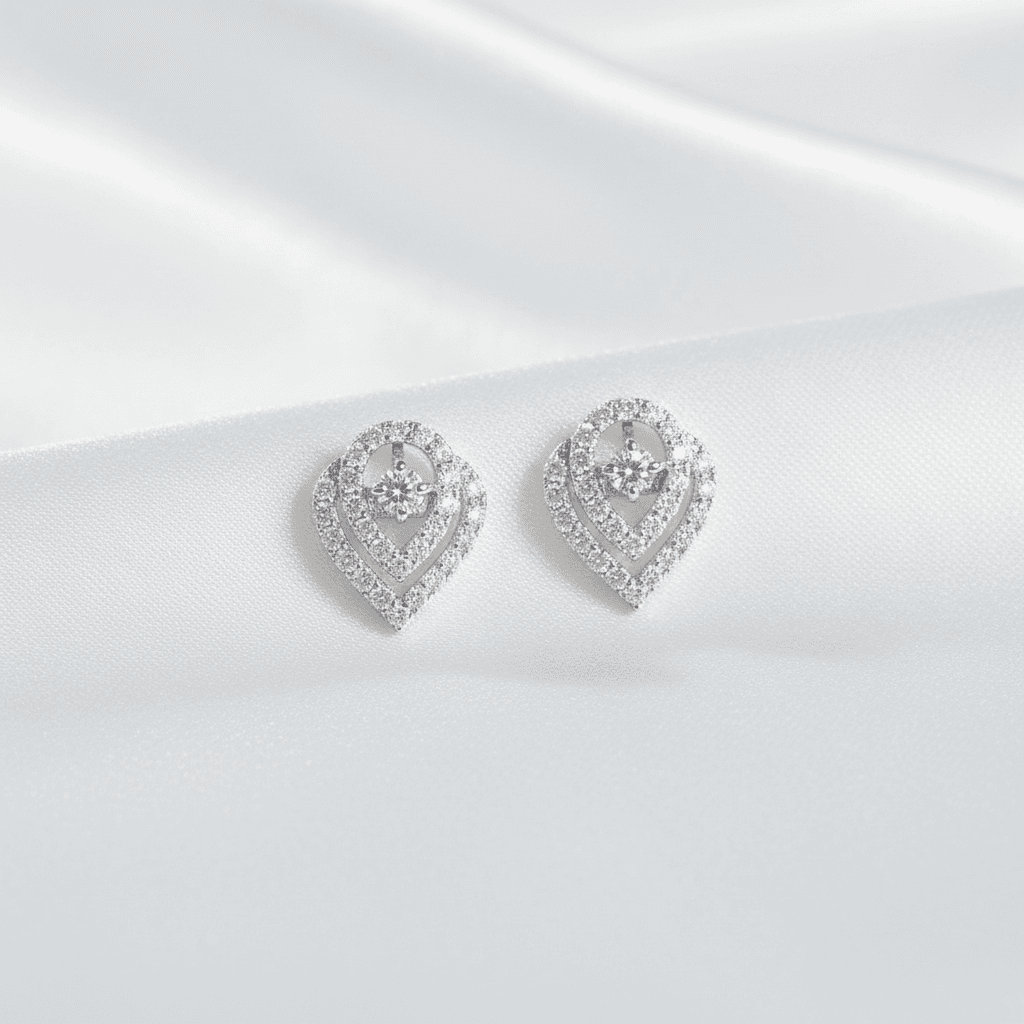 Double Teardrop Halo Diamond Drop Earrings — E097