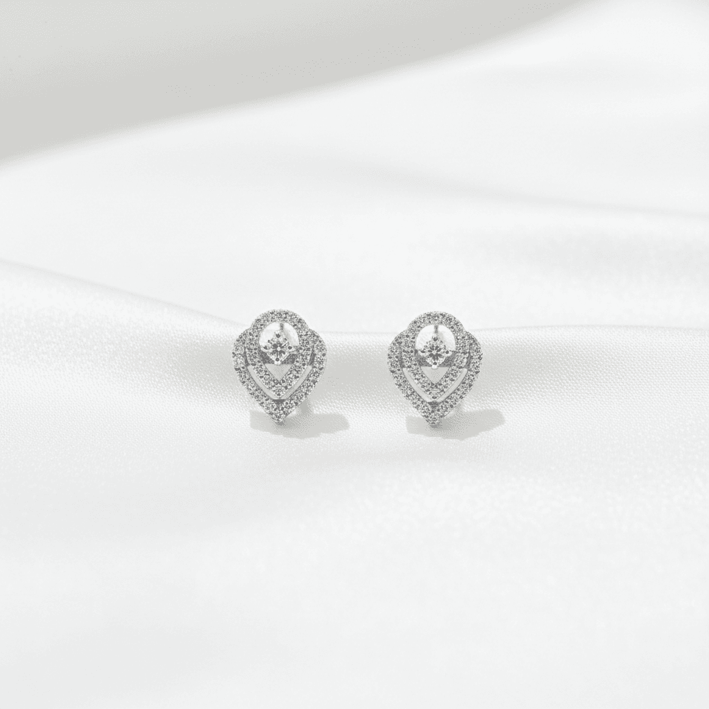 Triple Teardrop Halo Diamond Stud Earrings — E100