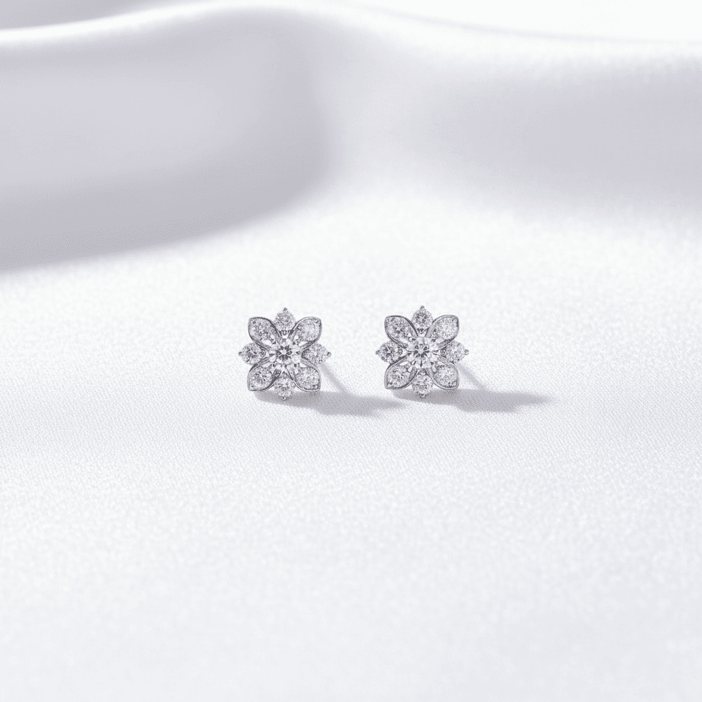 Flower Petal Diamond Stud Earrings — E102