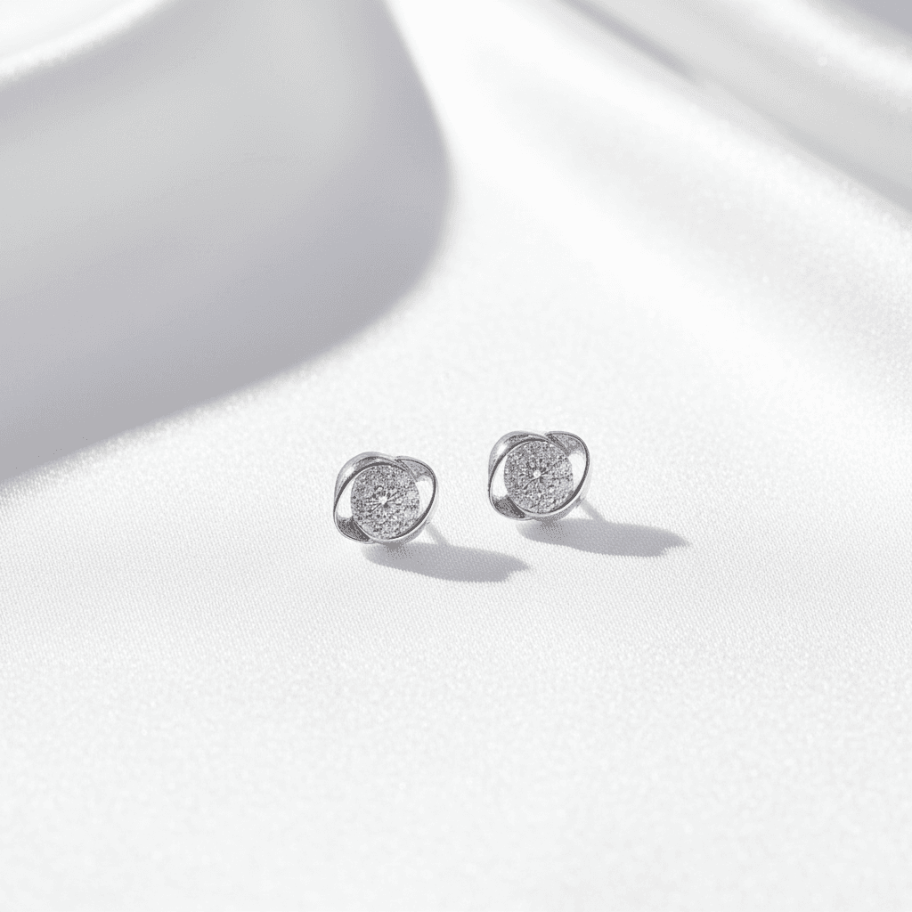 Swirl Orbit Pavé Diamond Stud Earrings — E103