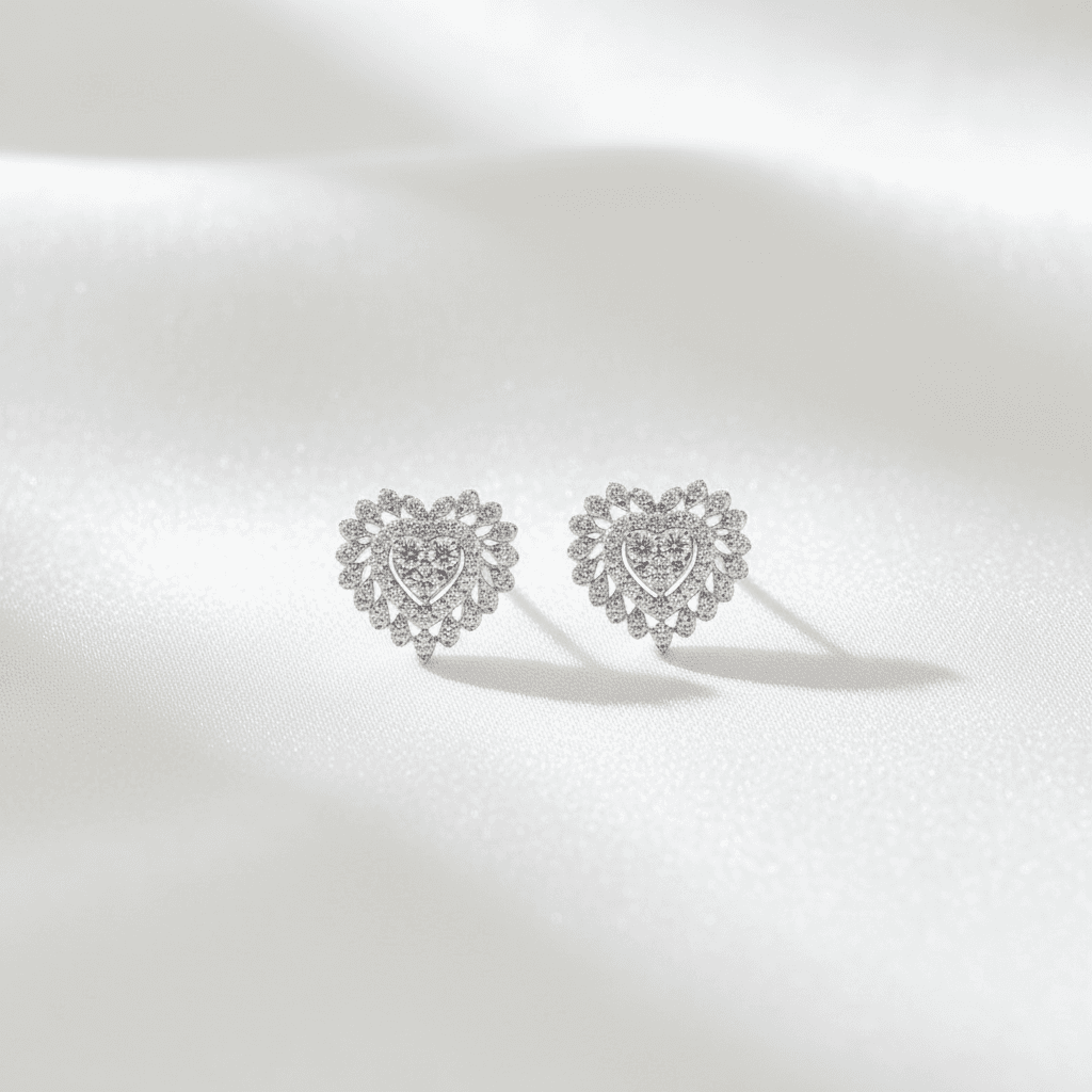 Heart Sunburst Diamond Stud Earrings — E111