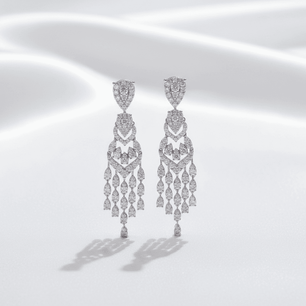 Grand Heart Chandelier Diamond Drop Earrings — E112