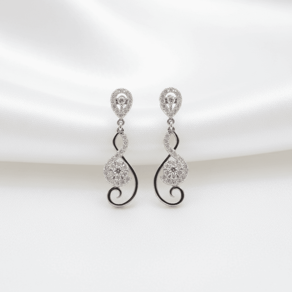 Treble Clef Swirl Diamond Drop Earrings — E115