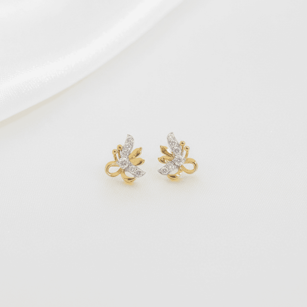 Two-Tone Butterfly Diamond Stud Earrings — E116