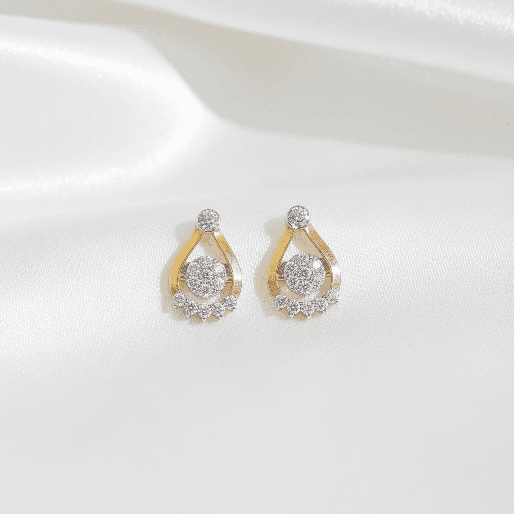 Two-Tone Teardrop Fan Diamond Stud Earrings — E121