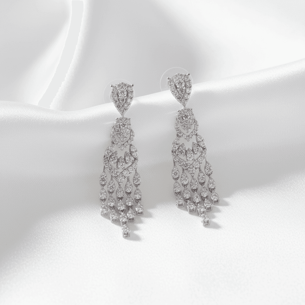 Grand Pear Chevron Chandelier Diamond Drop Earrings — E125