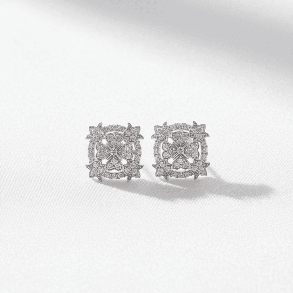 Butterfly Cluster Circle Diamond Stud Earrings — E126