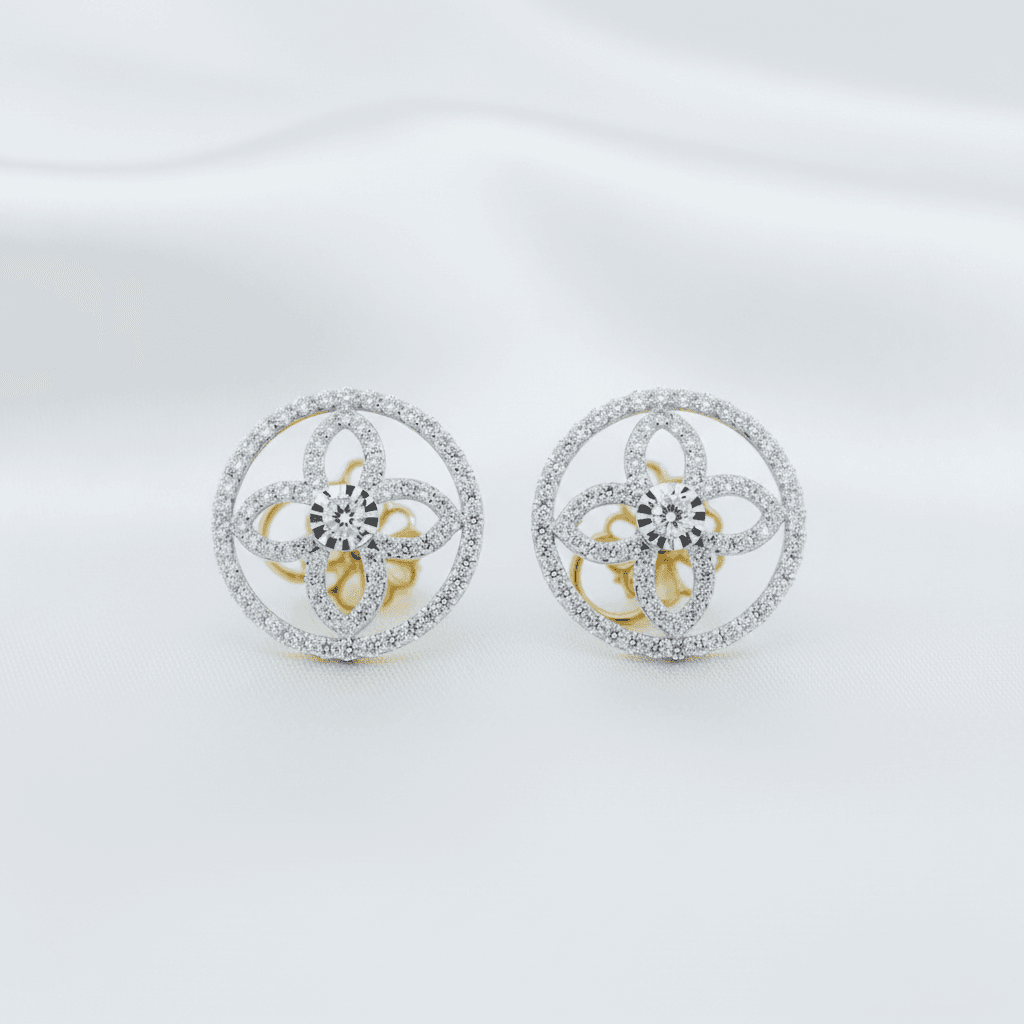 Diamond Floral Circle Stud Earrings — E129