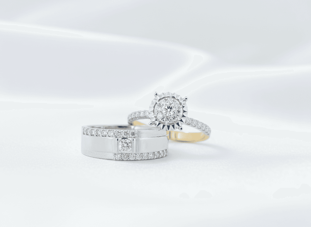 White Gold Diamond Couple Rings Set (ER0037) — ER0037