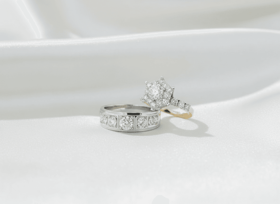 Diamond Halo & Channel Band Couple Rings (ER0038) — ER0038