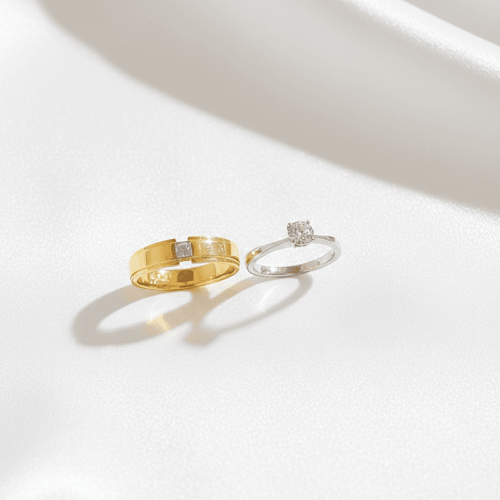 Solitaire & Engraved Band Couple Rings — ER023