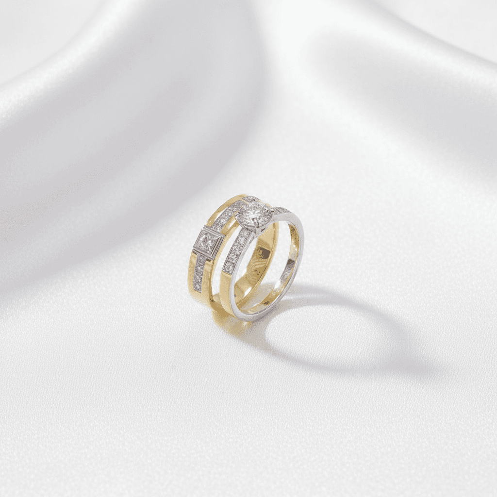 Square Pavé Band & Solitaire Couple Rings — ER029