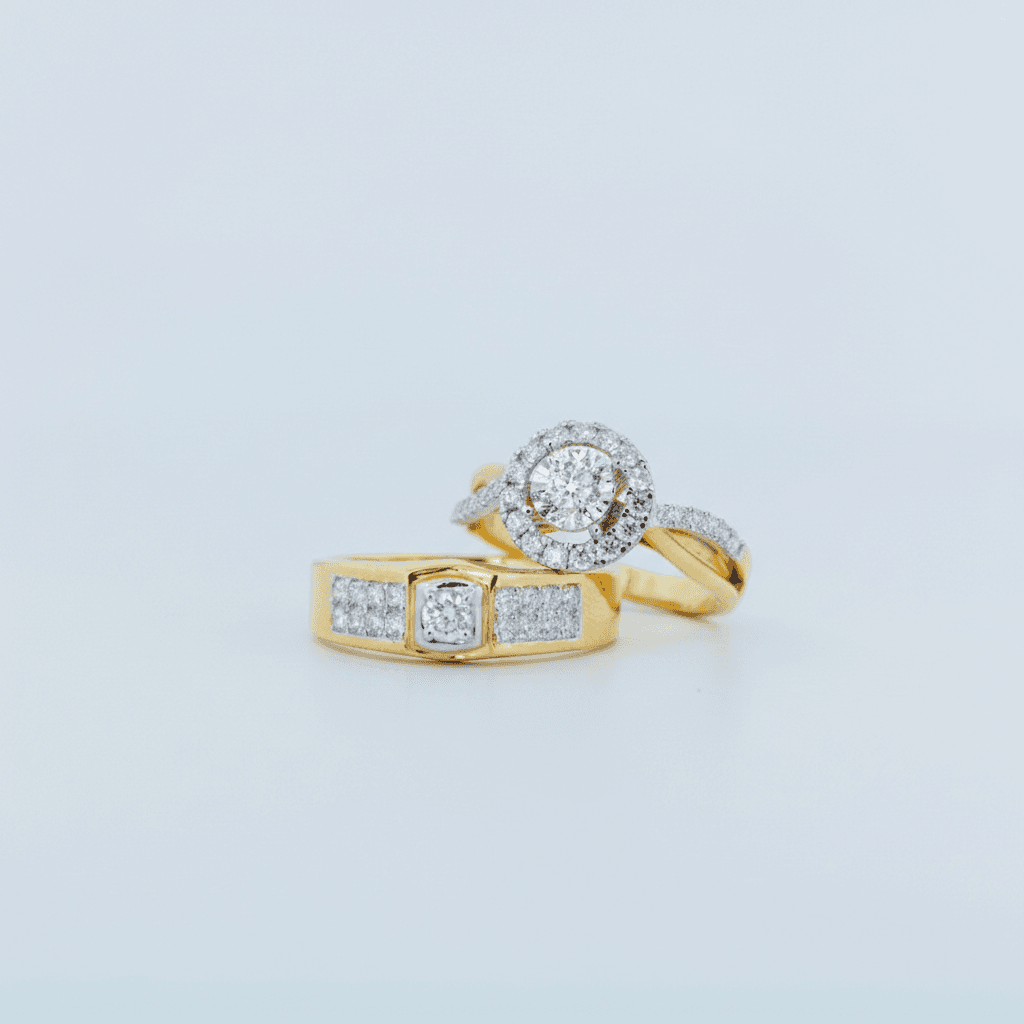Square Cluster Band & Round Halo Diamond Couple Rings — ER044
