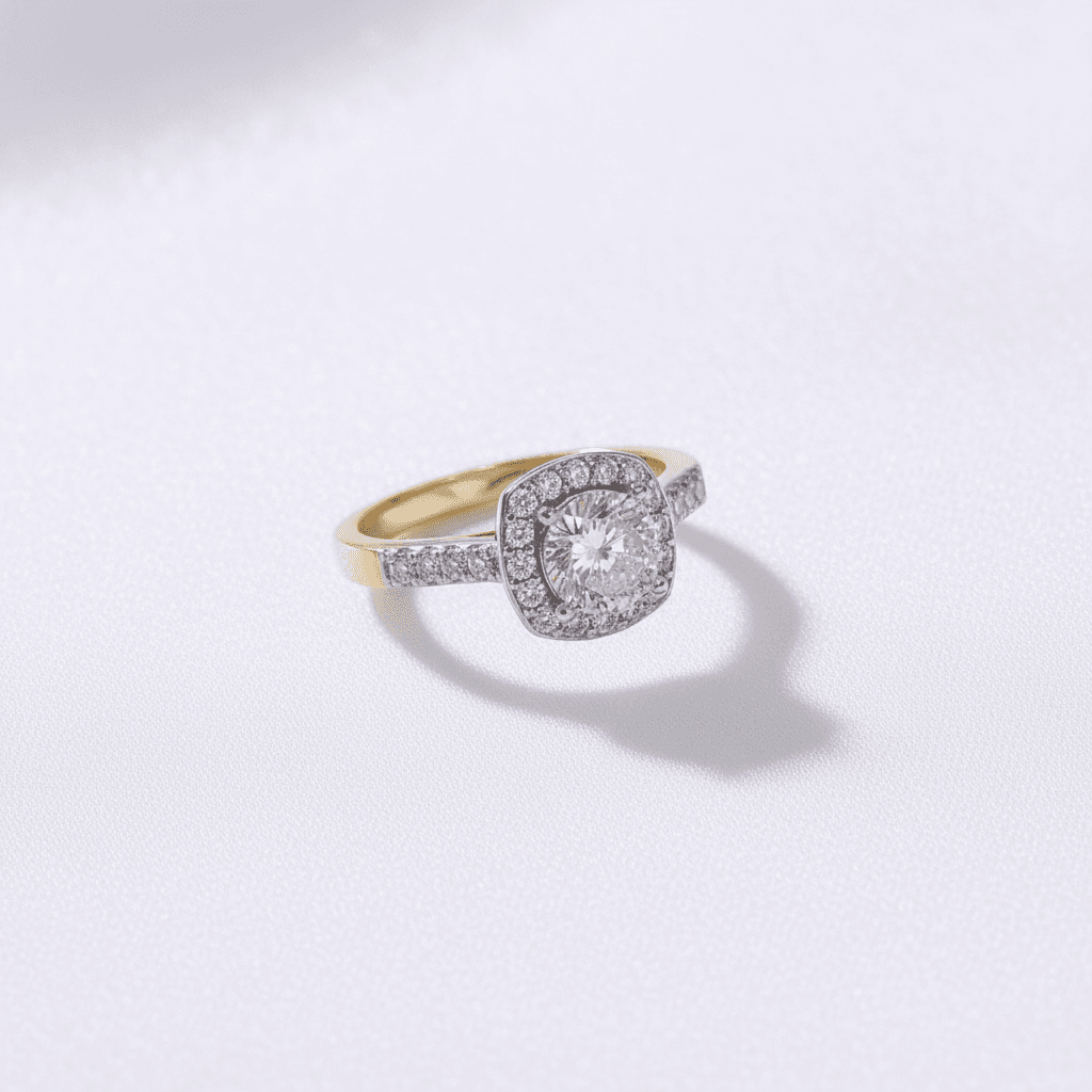 Cushion Halo Split Shank Diamond Ring — RF0632