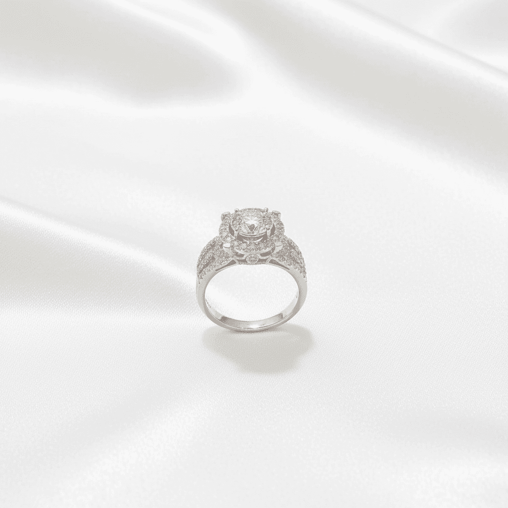 Round Double Halo Filigree Diamond Ring — RF0634