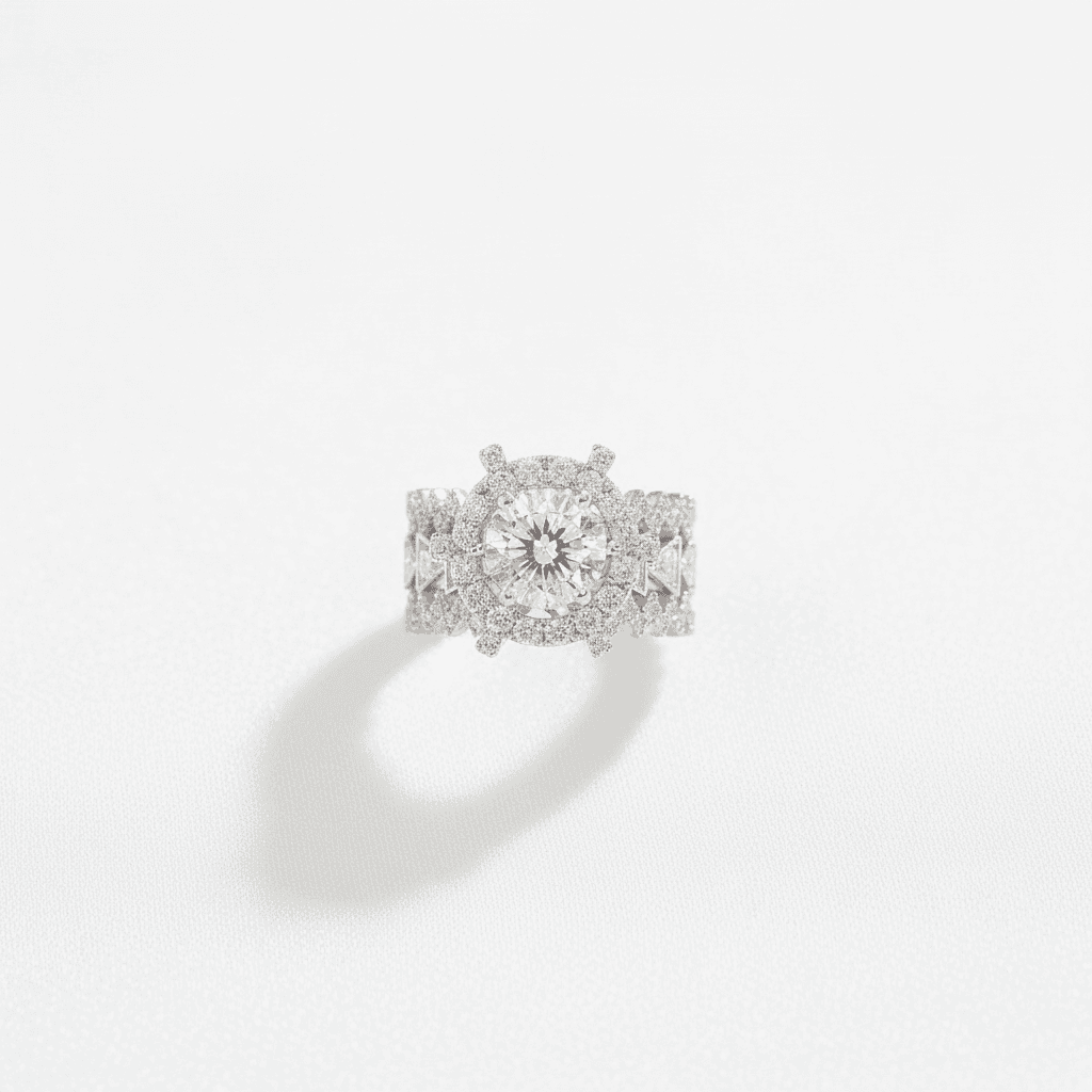 Round Halo Crown Diamond Ring — RF0639