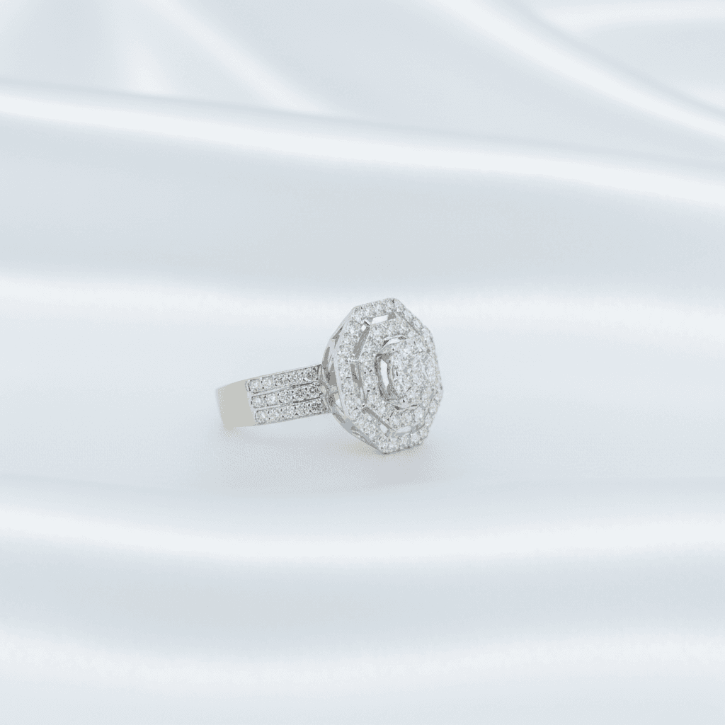 Gold Diamond Octagon Halo Ring — RF0653