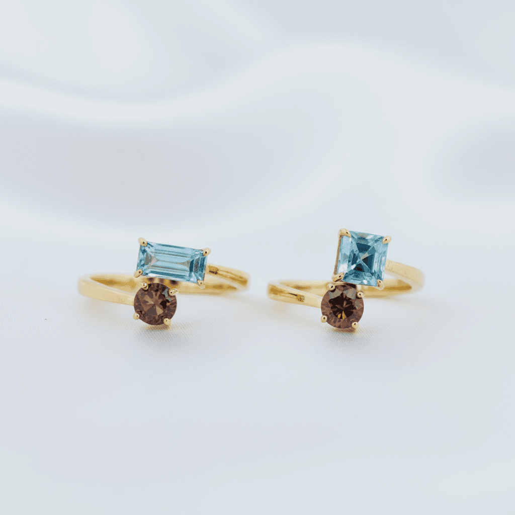 Blue Topaz Garnet Gold Rings (Set of 2) — RF0658
