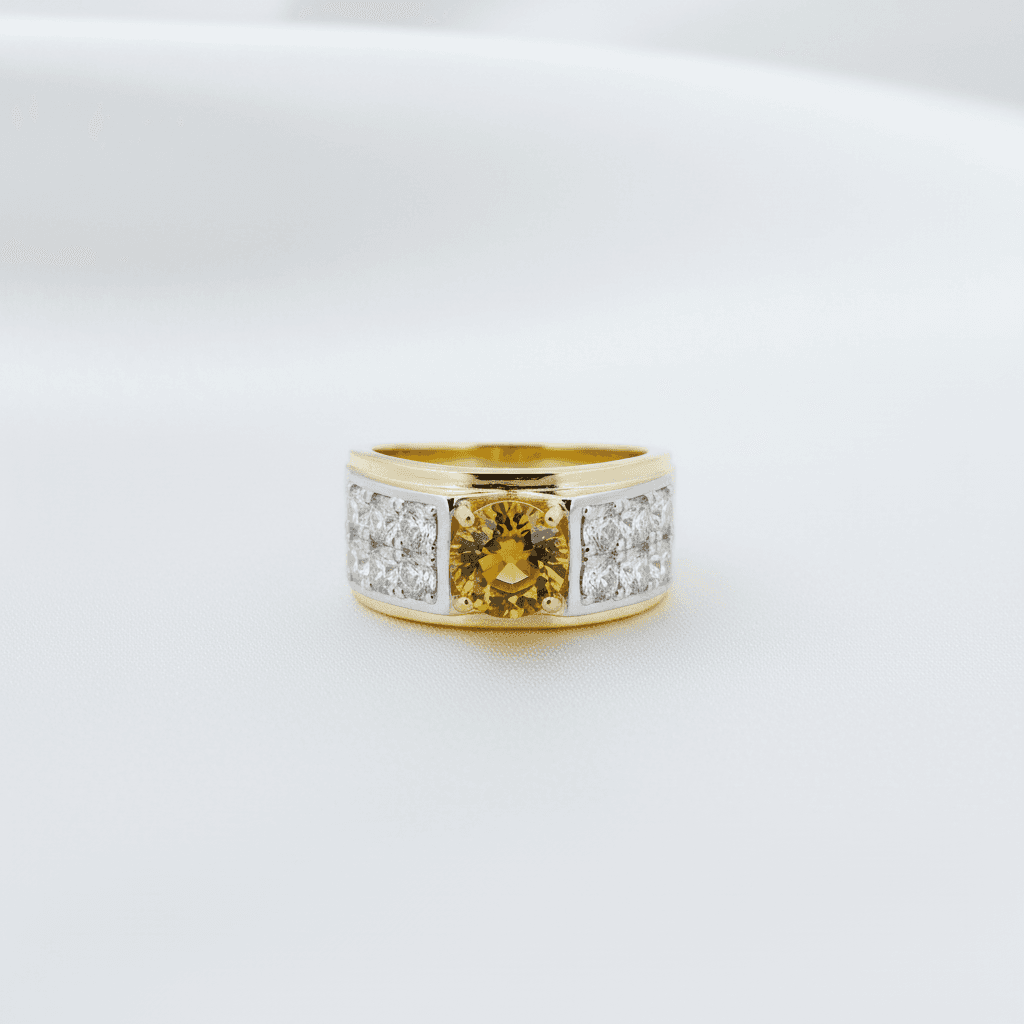 Men's Yellow Citrine Diamond Ring — RM021