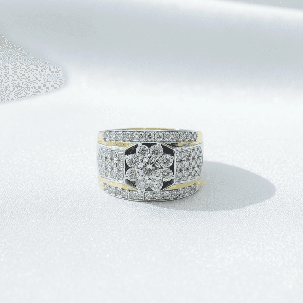 Men's Flower Cluster Wide Diamond Ring — RM024