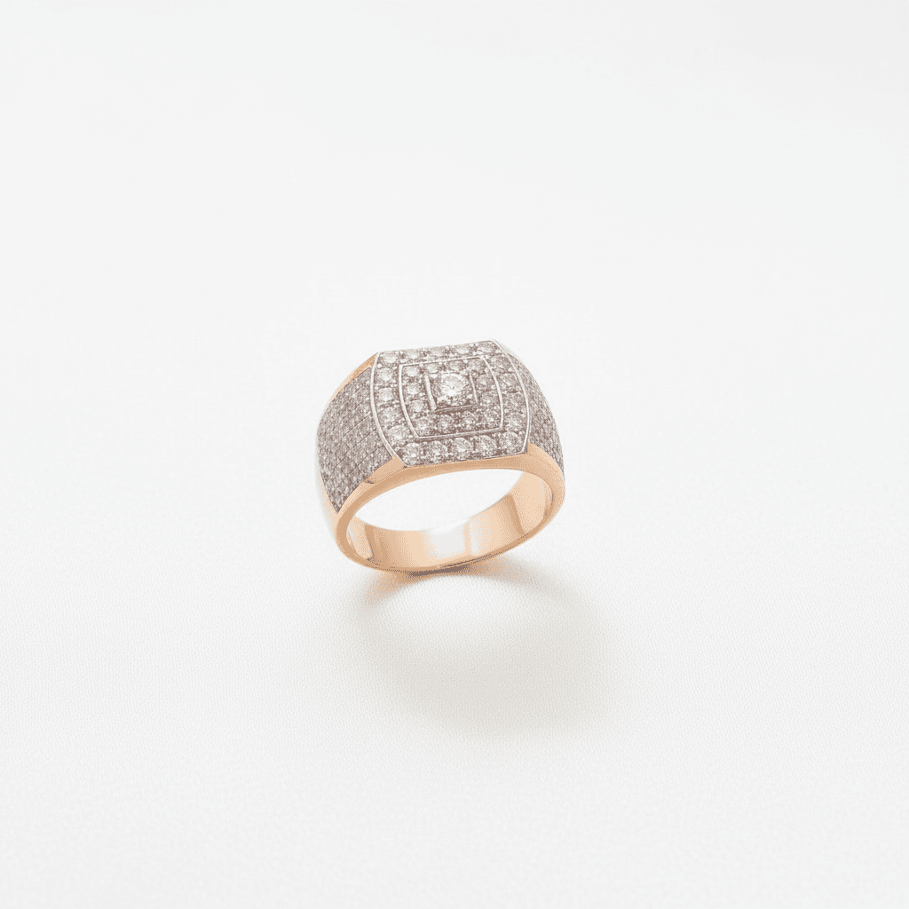 Men's Rose Gold Square Cluster Diamond Signet Ring — RM029