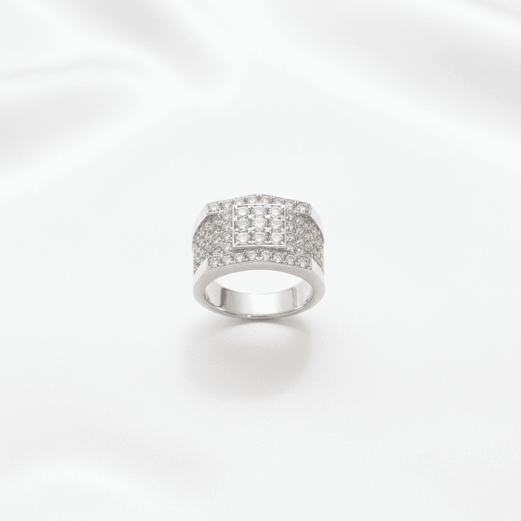 Men's White Gold Square Cluster Wide Diamond Ring — RM032