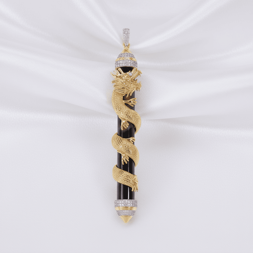 Gold Dragon Onyx Diamond Pendant — P0111