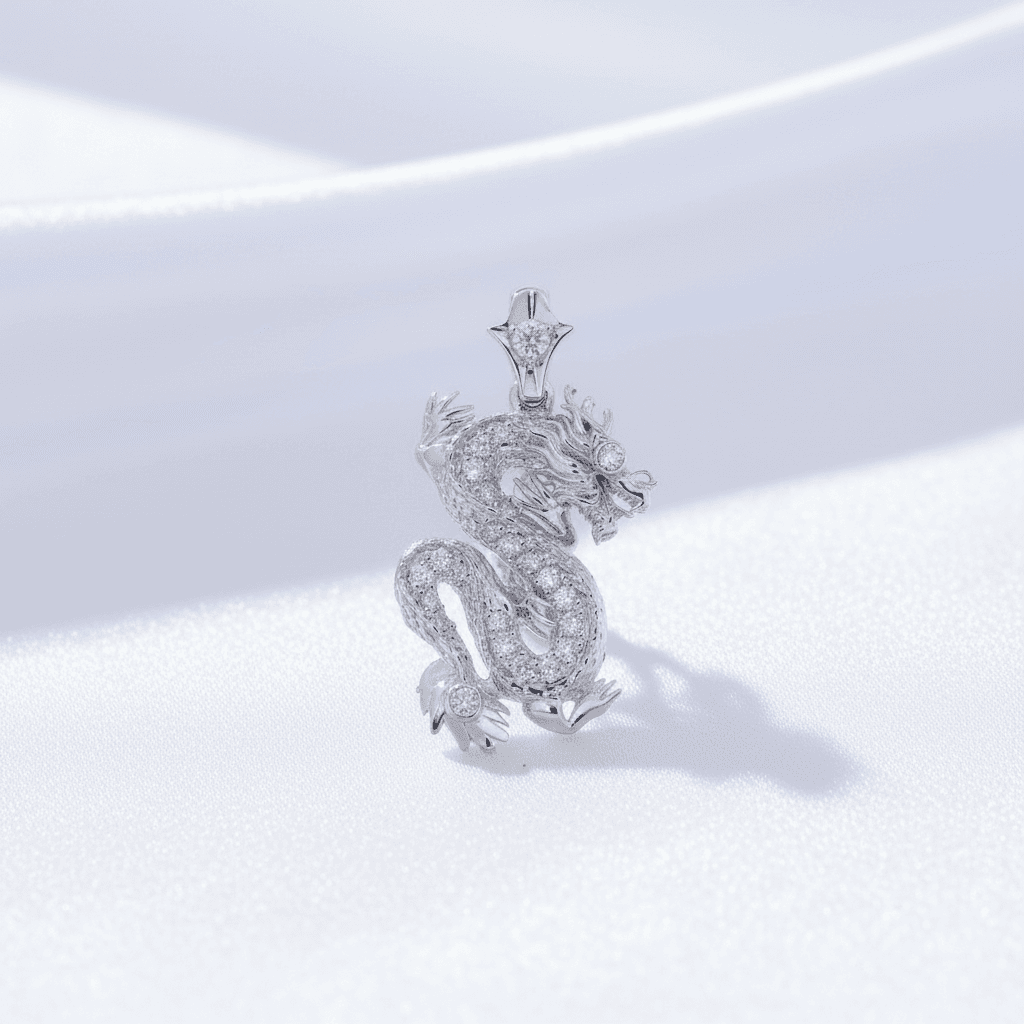 White Gold Dragon Diamond Pendant — P0325