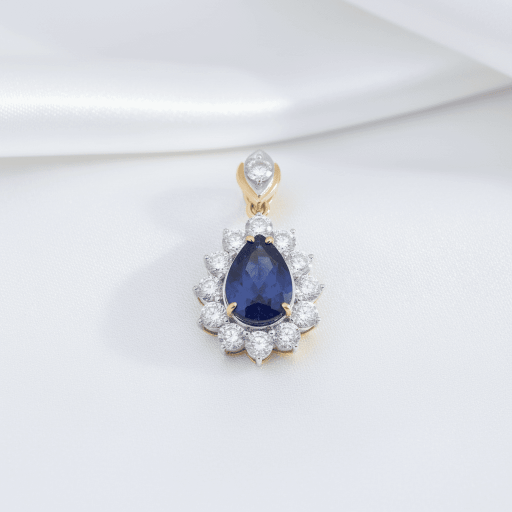 Blue Sapphire Pear Diamond Pendant — P0327