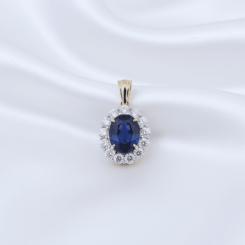 Blue Sapphire Oval Diamond Pendant — P0330