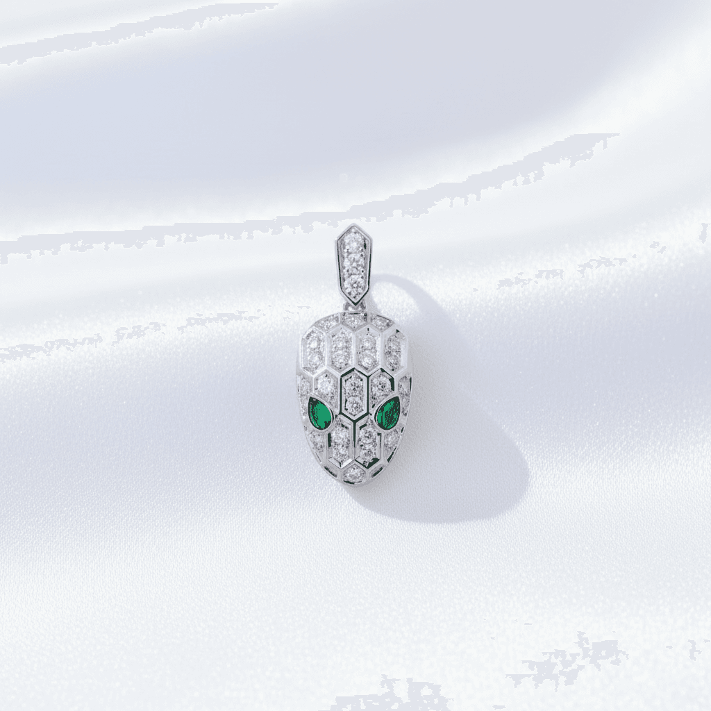 Coiled-Snake Diamond Emerald Eye Pendant — P0334