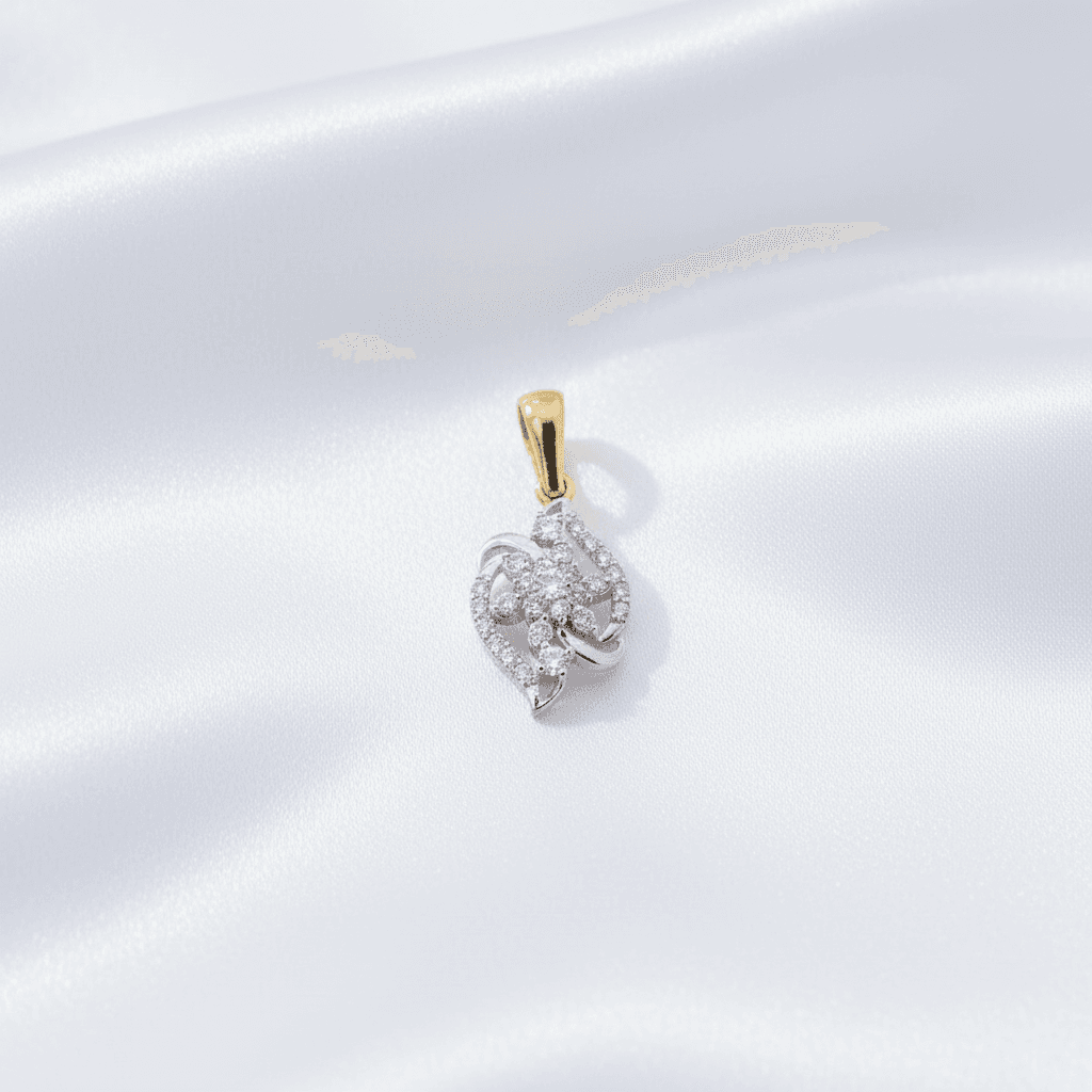 Two-Tone Leaf Flower Diamond Pendant — P0341