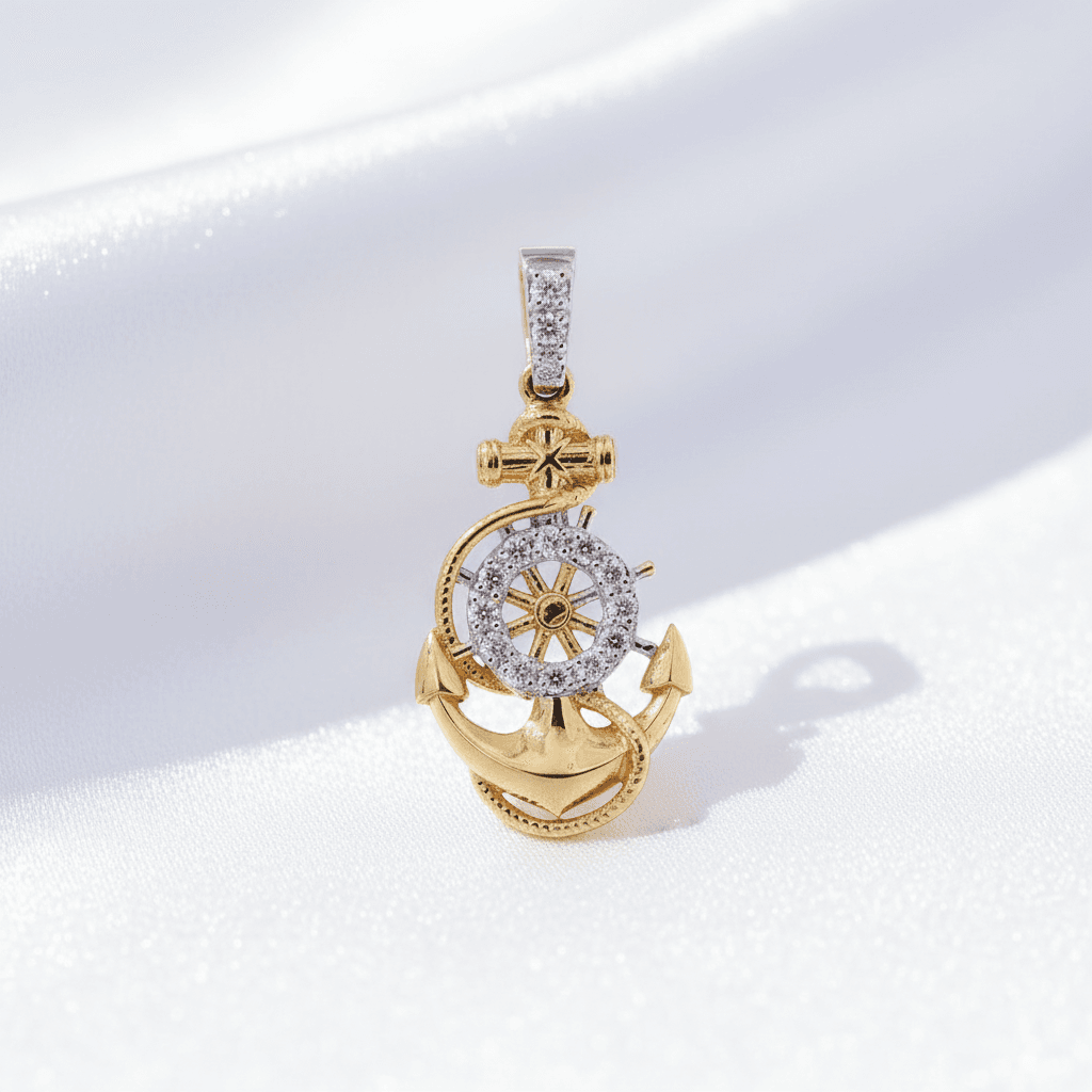 Anchor Ship Wheel Diamond Pendant — P0360