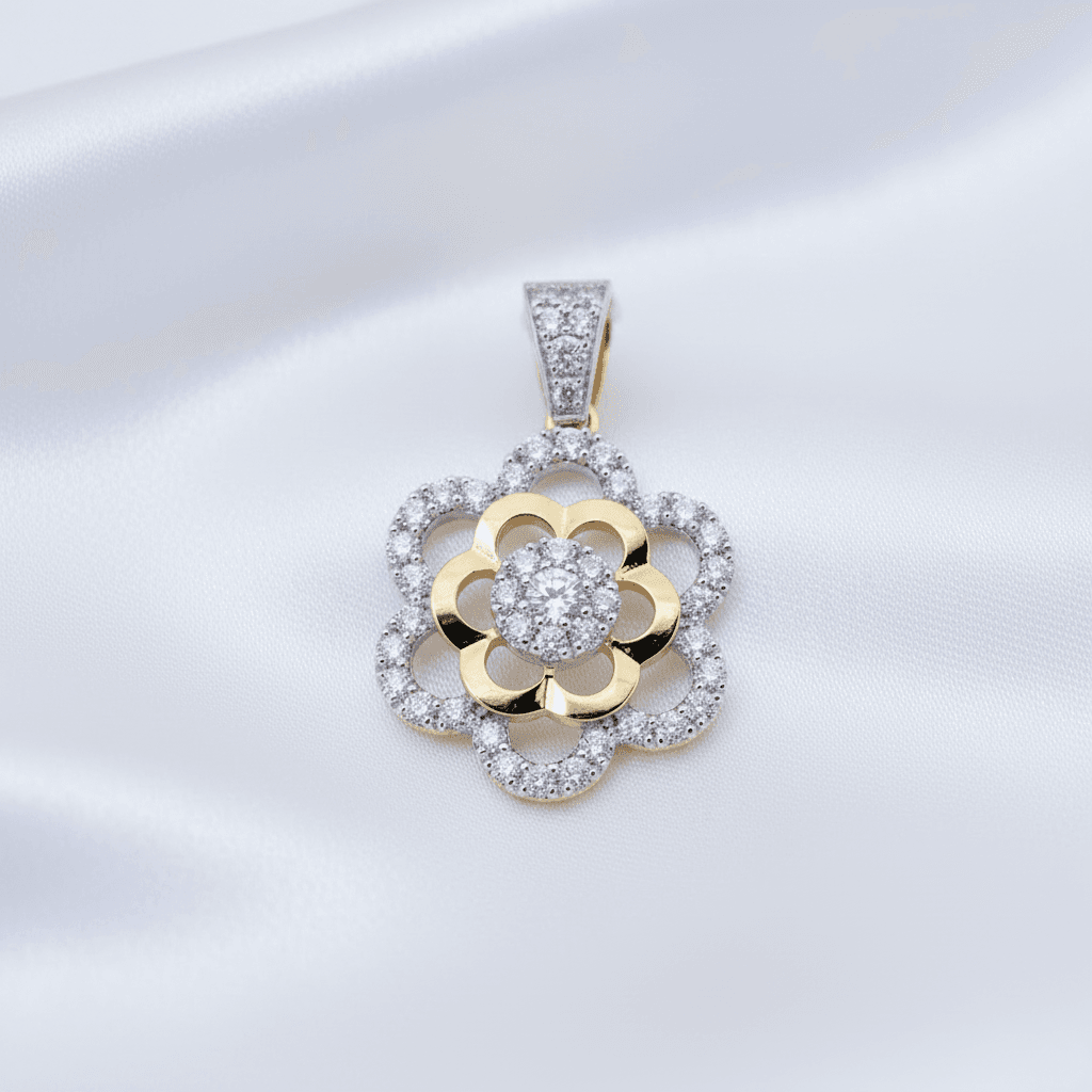 Two-Tone Flower Diamond Pendant — P07456