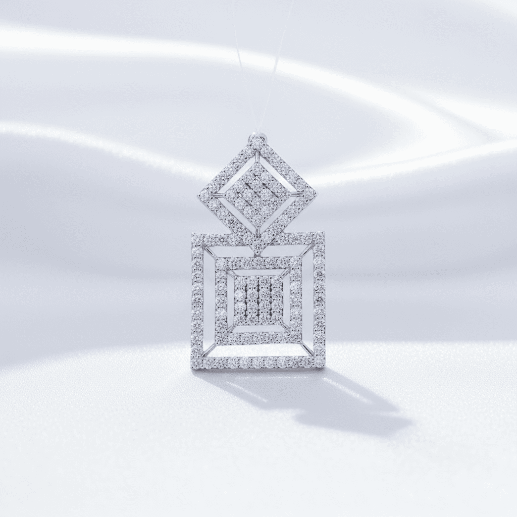 Geometric Square Diamond Pendant — P07479