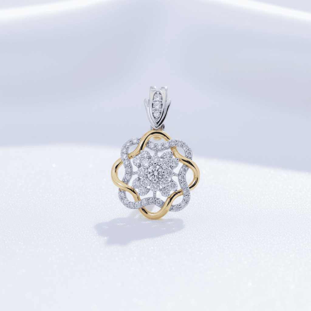 Two-Tone Twisted Flower Diamond Pendant — P07495