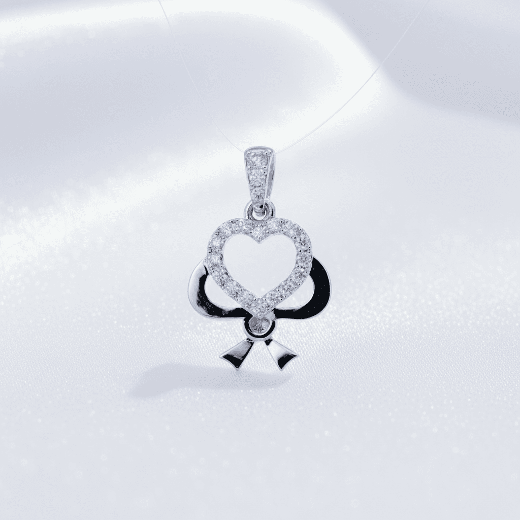 Heart Bow Ribbon Diamond Pendant — P07511