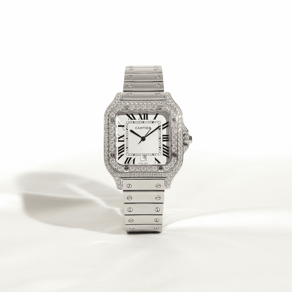 Square-Link Diamond Bezel Watch — W005